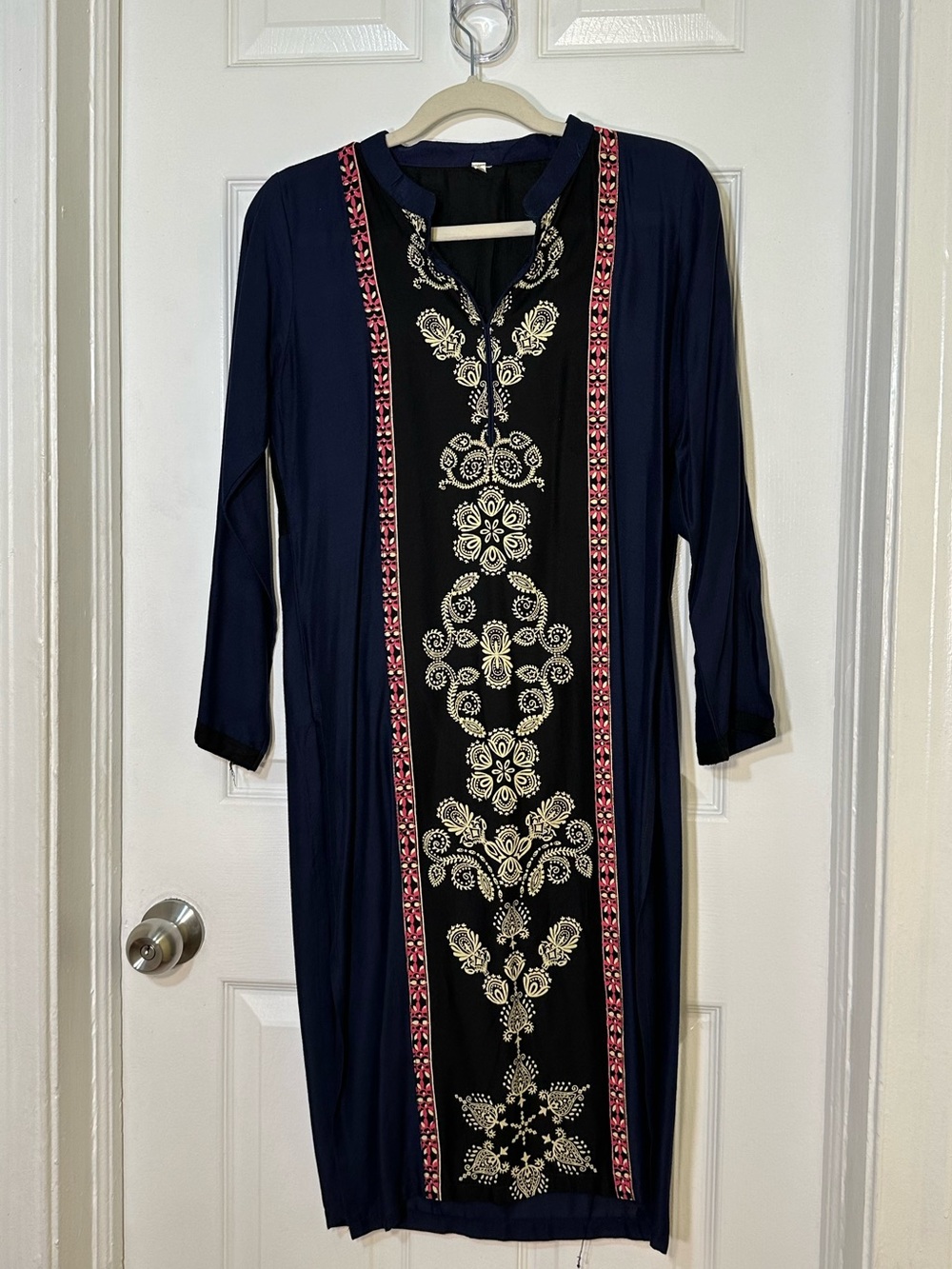 Navy Tunic Dress with Pink Trim
